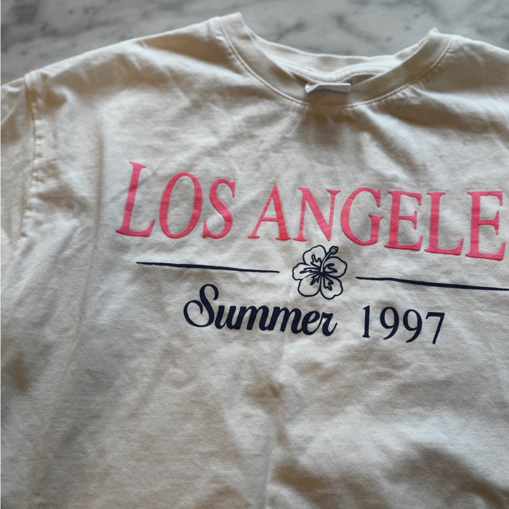 Zara Cream Short Sleeve Tee with Los Angeles Graphic